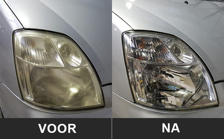 Koplampen polijsten voor en na resultaat